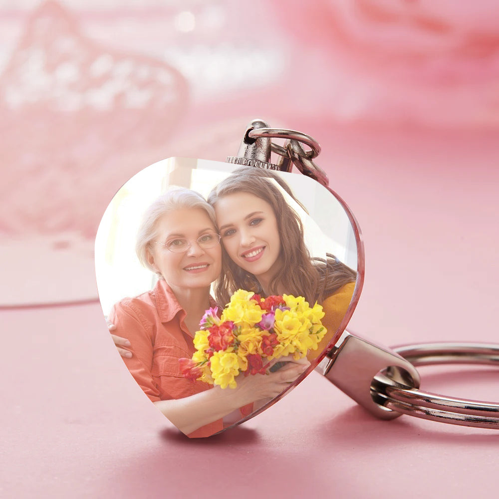 Custom Crystal Photo Keychain- Heart Mother's Day Gift