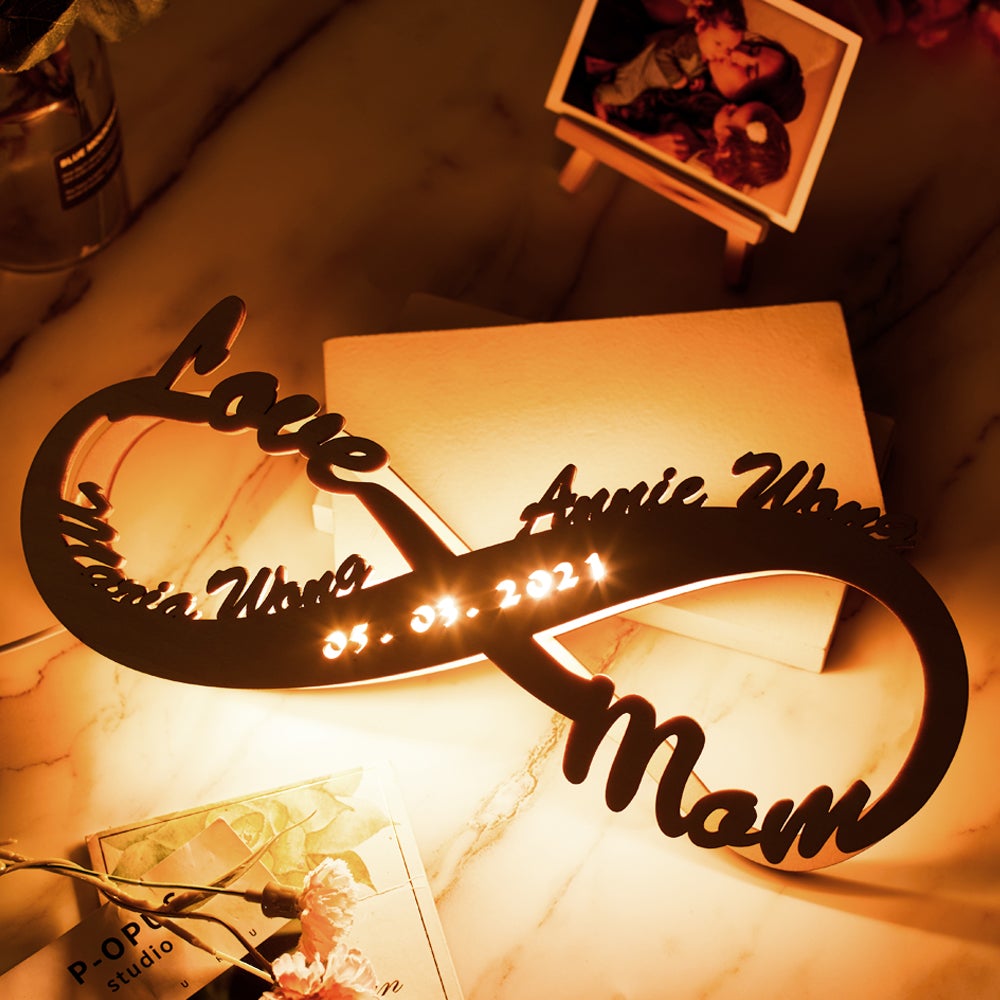 Custom Lamp Engraved Wood Nightlight Personalized Name Light Infinity Love Gift for Her