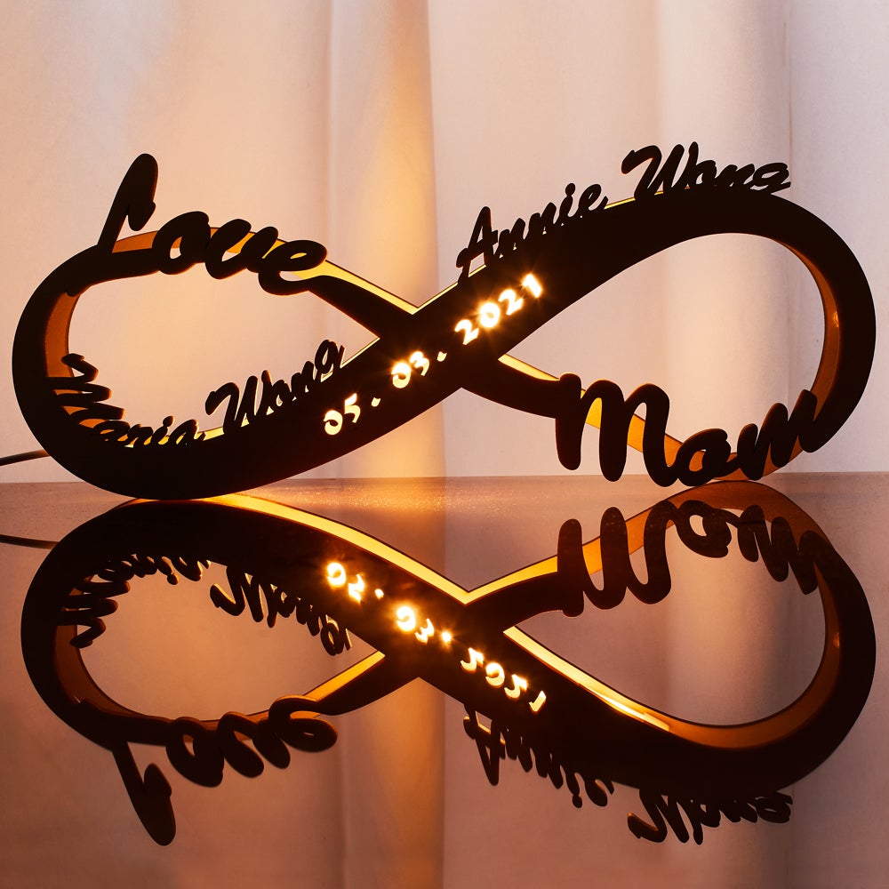 Personalized Couple Name Wooden Night Lamp Custom Engraved Wood light Gift for Lover Mom