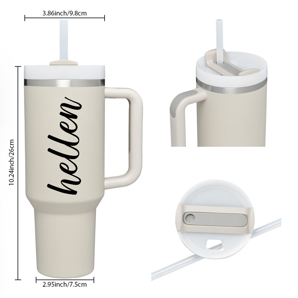 Personalized Text 40oz Insulated Mug with Handle and Straw Stainless Steel Custom Travel Cup Gift for Family Friends Couples