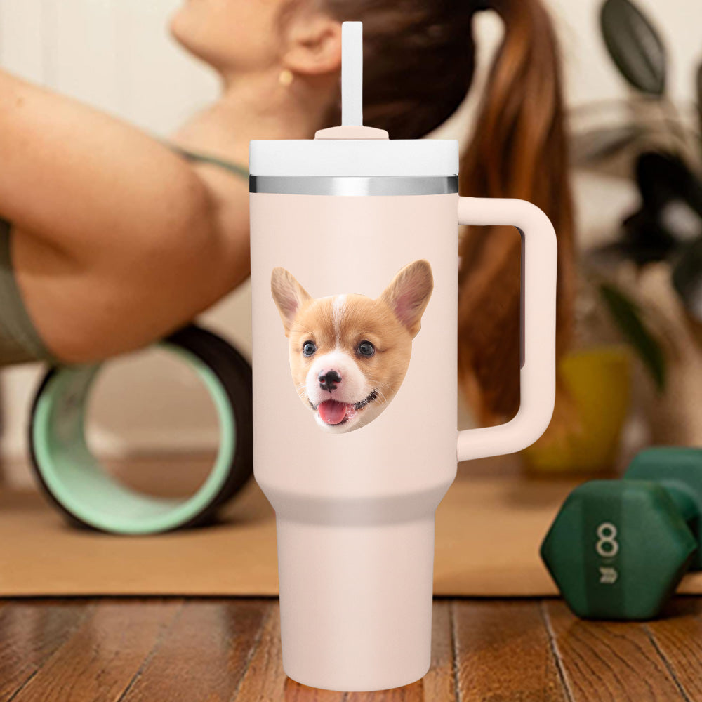 Custom Face 40oz Insulated Mug with Handle and Straw Stainless Steel Custom Travel Cup Gift for Family Friends Couples