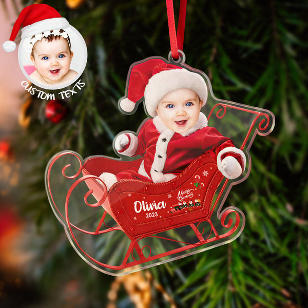 Custom Face Christmas Tree Ornament Baby on Sleigh Christmas Gift
