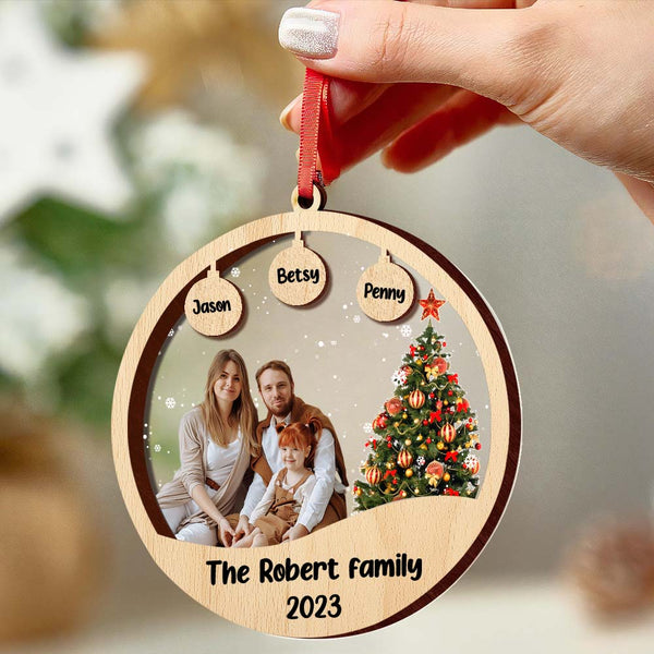 Custom Family Photo and Name Acrylic and Wood Christmas Ornament Christmas Gift