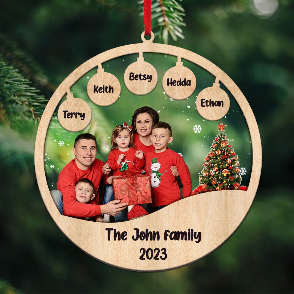 Custom Family Photo and Name Acrylic and Wood Christmas Ornament Christmas Gift