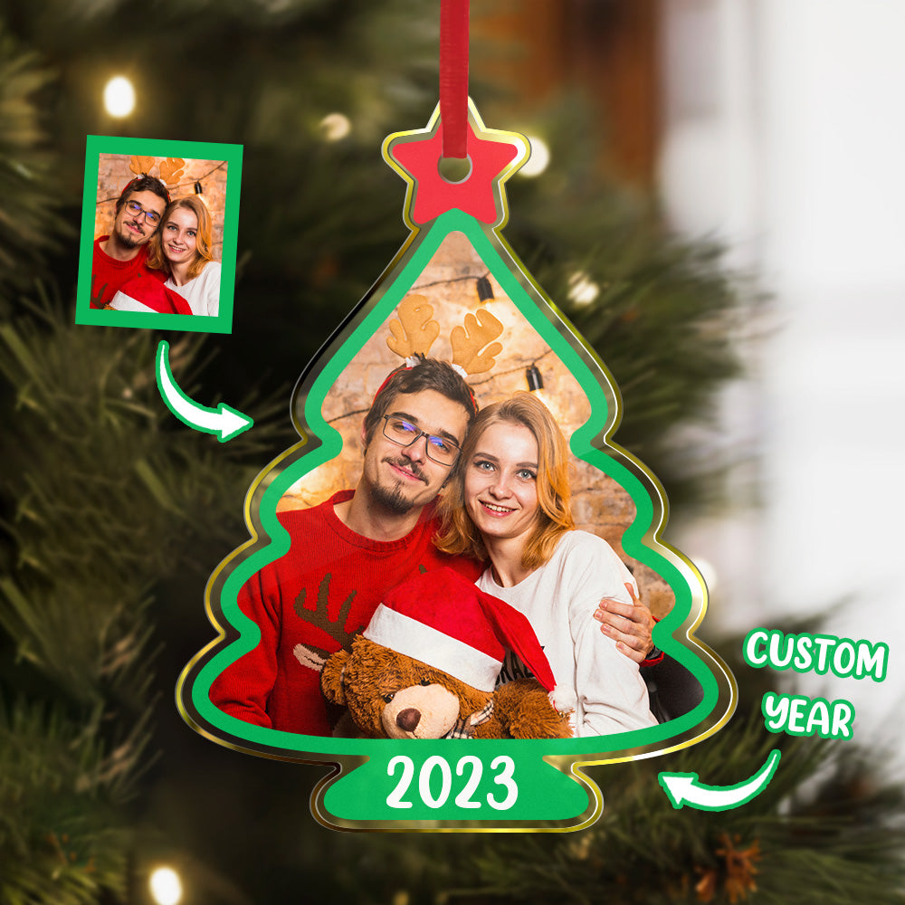 Custom Family Photo Christmas Tree Shaped Ornament Christmas Gift