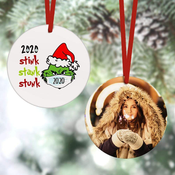 Custom Christmas Ornament Christmas Gifts 2 Sided - Santa Hat Grinch 2020 Stink Stank Stunk(8cm x 8cm)