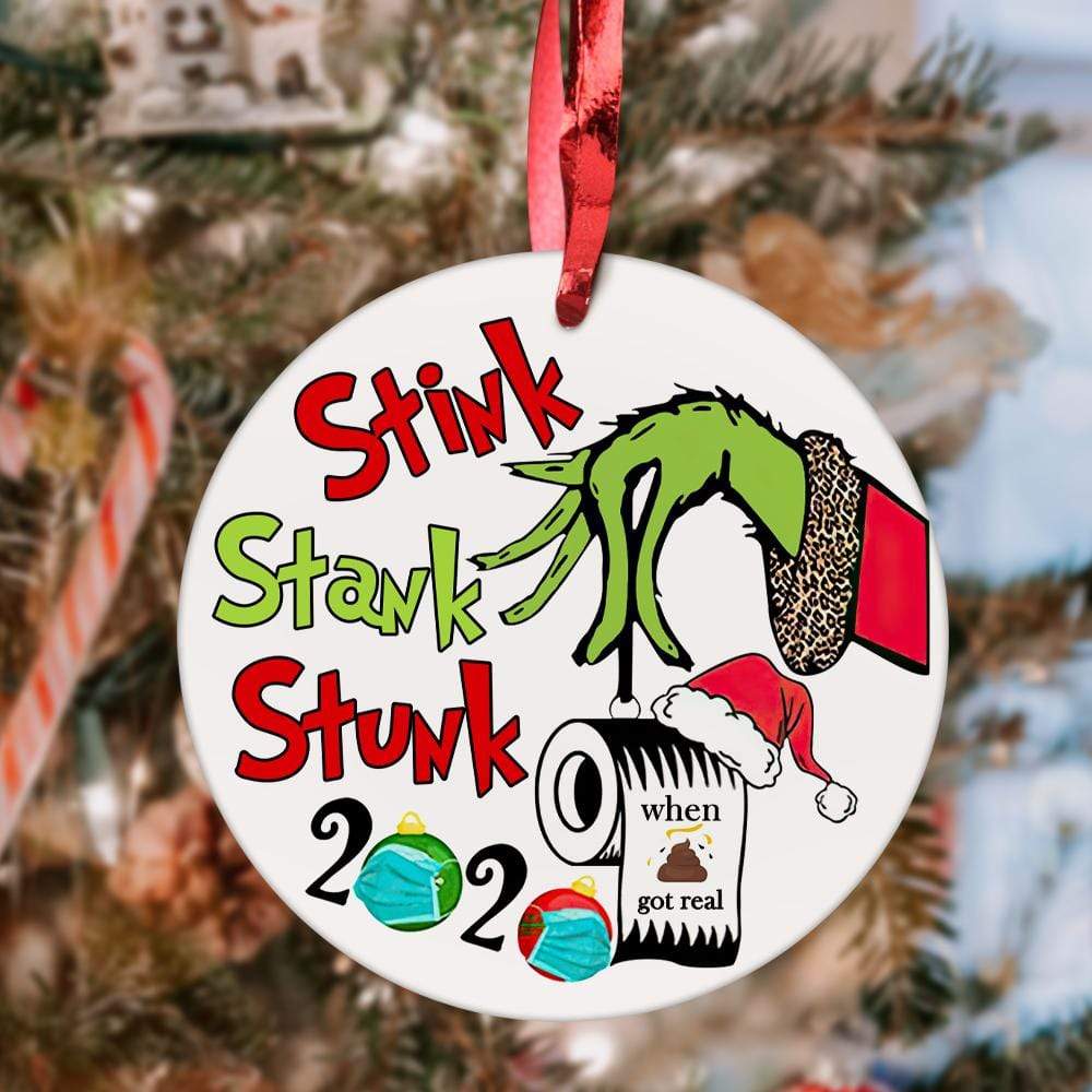 Custom Christmas Ornament Christmas Gifts 2 Sided - 2020 Stink Stank Stunk Grinch Hand(8cm x 8cm)