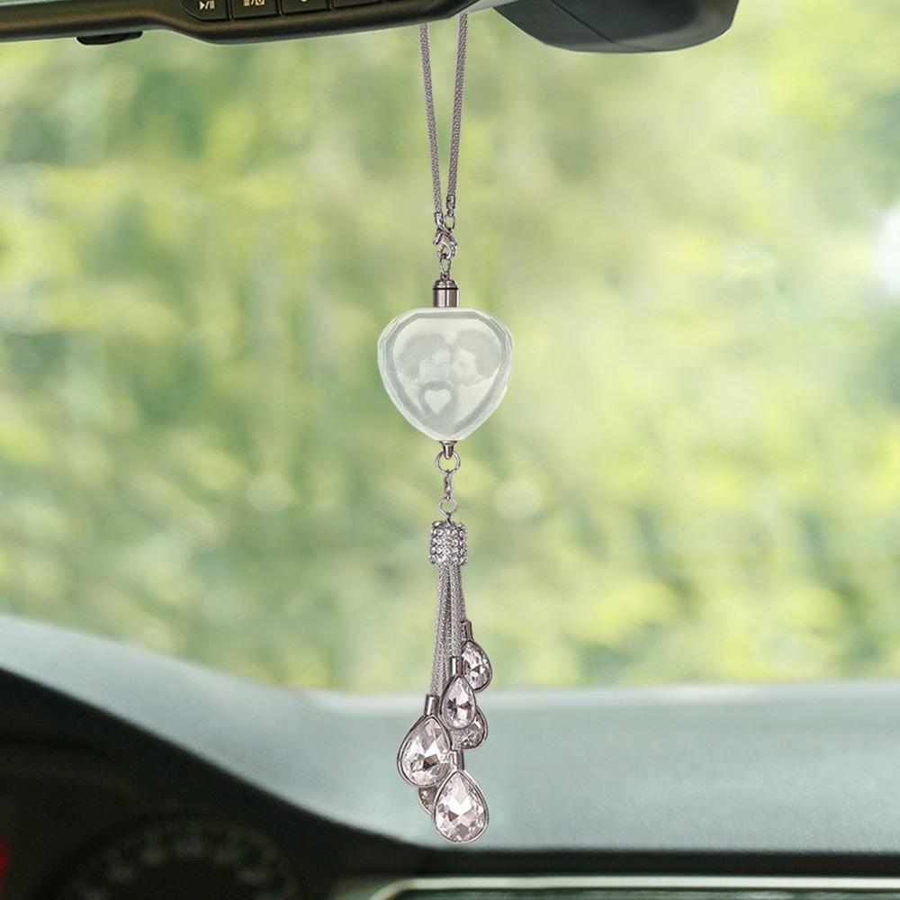 Custom Photo Ornaments Crystal Heart-shaped Car Accessories Gift for Couple