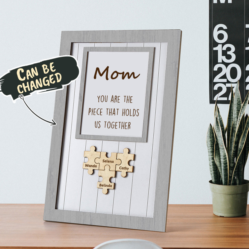 Custom Engraved Name Mom Wooden Puzzle Frame Desk Decor Gift for Mother