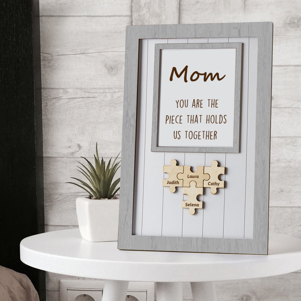 Custom Engraved Name Mom Wooden Puzzle Frame Desk Decor Gift for Mother