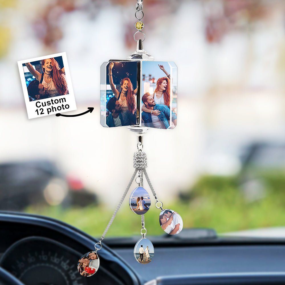 Custom Photo Car Crystal Rearview Mirror Hanging Decorations Accessories Gifts for Family