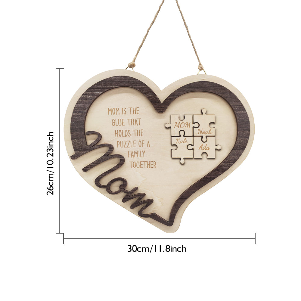 Personalized Wooden Heart Puzzle Sign Mother's Day Gift for Mom