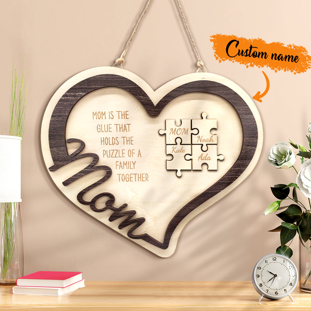 Personalized Wooden Heart Puzzle Sign Mother's Day Gift for Mom