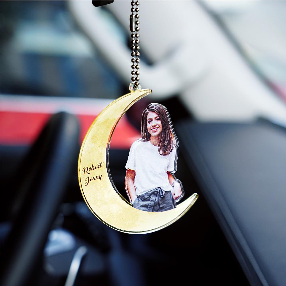 Personalized Acrylic Car Hanging Ornament Girl Sit on the Moon Gift For Couple Custom Your Photo Ornament