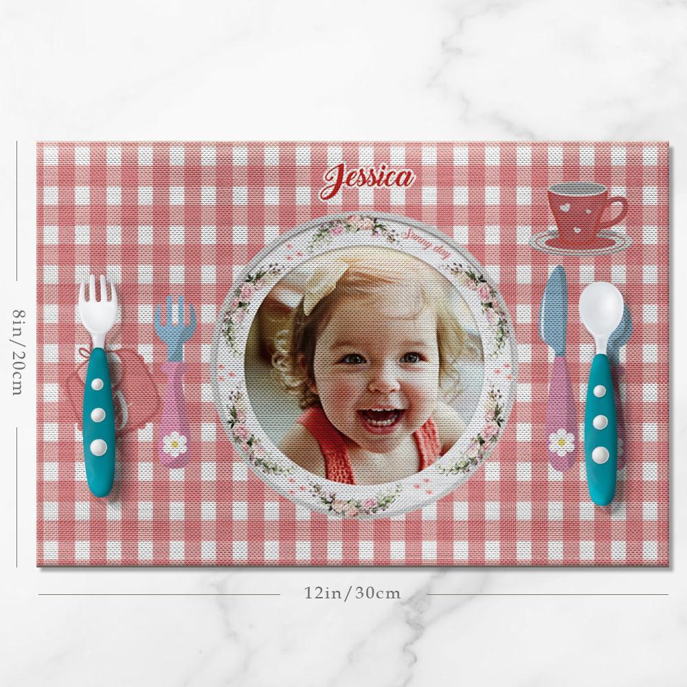 Custom Pink Gingham Photo Placemat With Name - For Girl