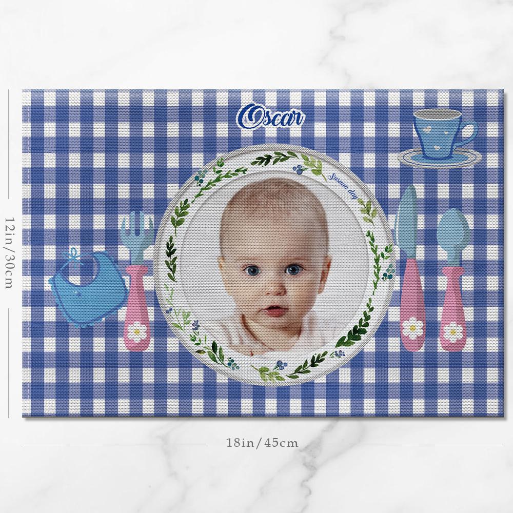 Custom Blue Gingham Photo Placemat With Name - For Boy