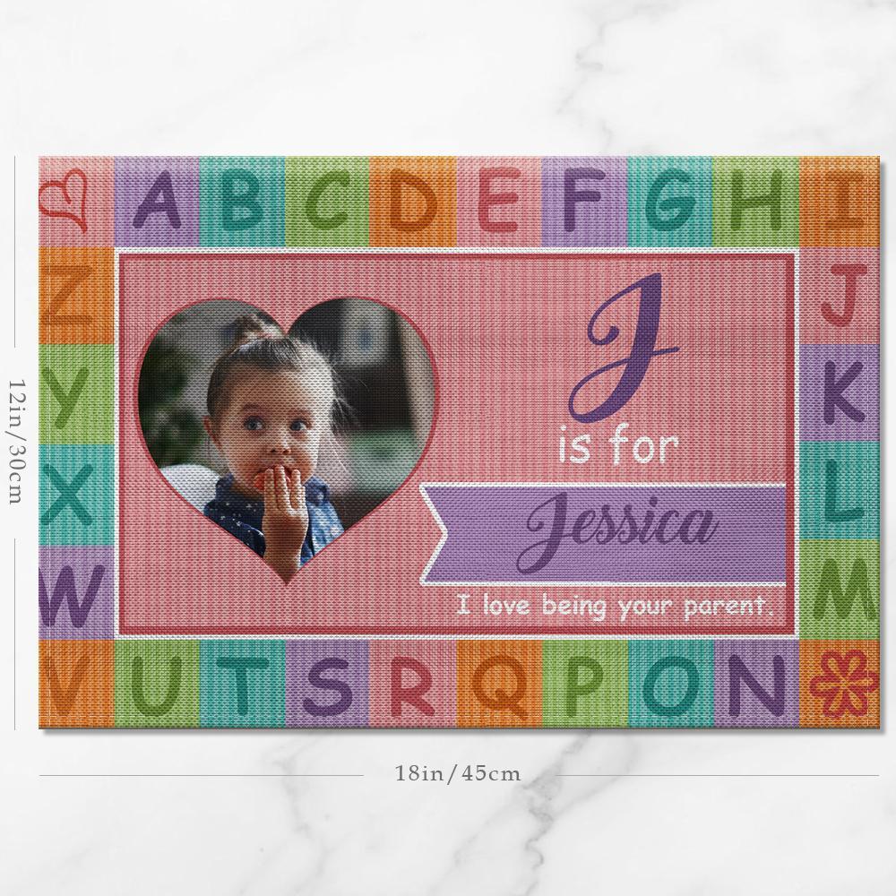 Custom Alphabet Pink Theme Photo Placemat With Text - For Girl