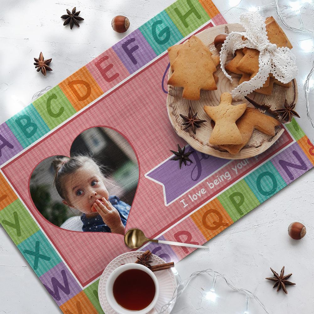 Custom Alphabet Pink Theme Photo Placemat With Text - For Girl