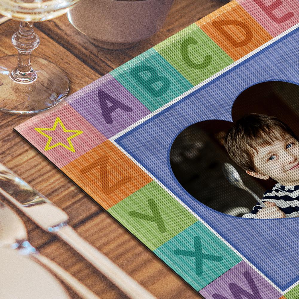 Custom Alphabet Blue Theme Photo Placemat With Text - For Boy
