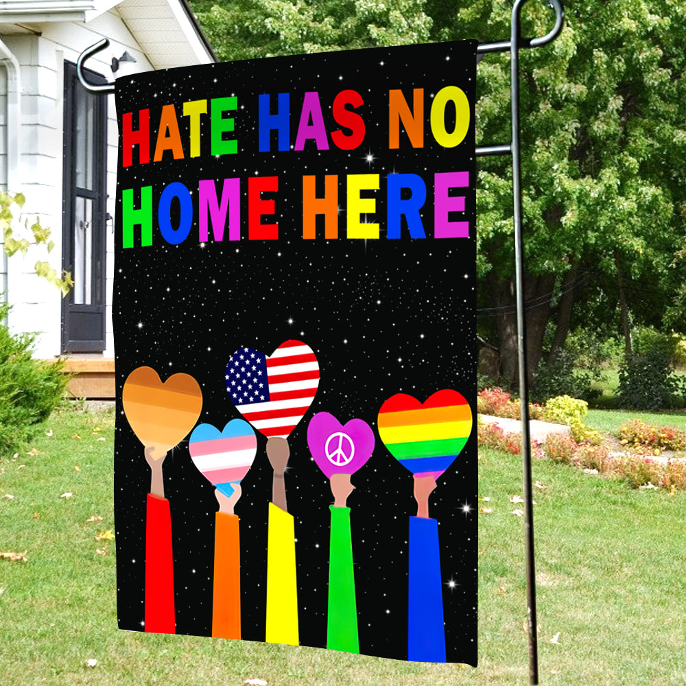 Hate Has No Home Here Garden Flag LGBT Flag Double Side-Colored Hearts Garden Flag