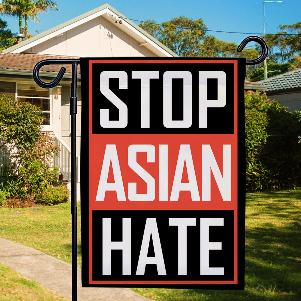 Stop Asian Hate Garden Flag Red We Are All Travelers of The Earth