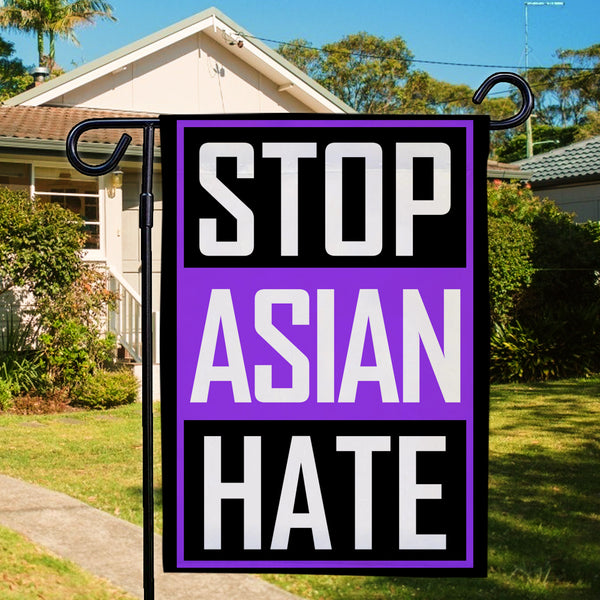 Stop Asian Hate Garden Flag Purple We Are All Travelers of The Earth