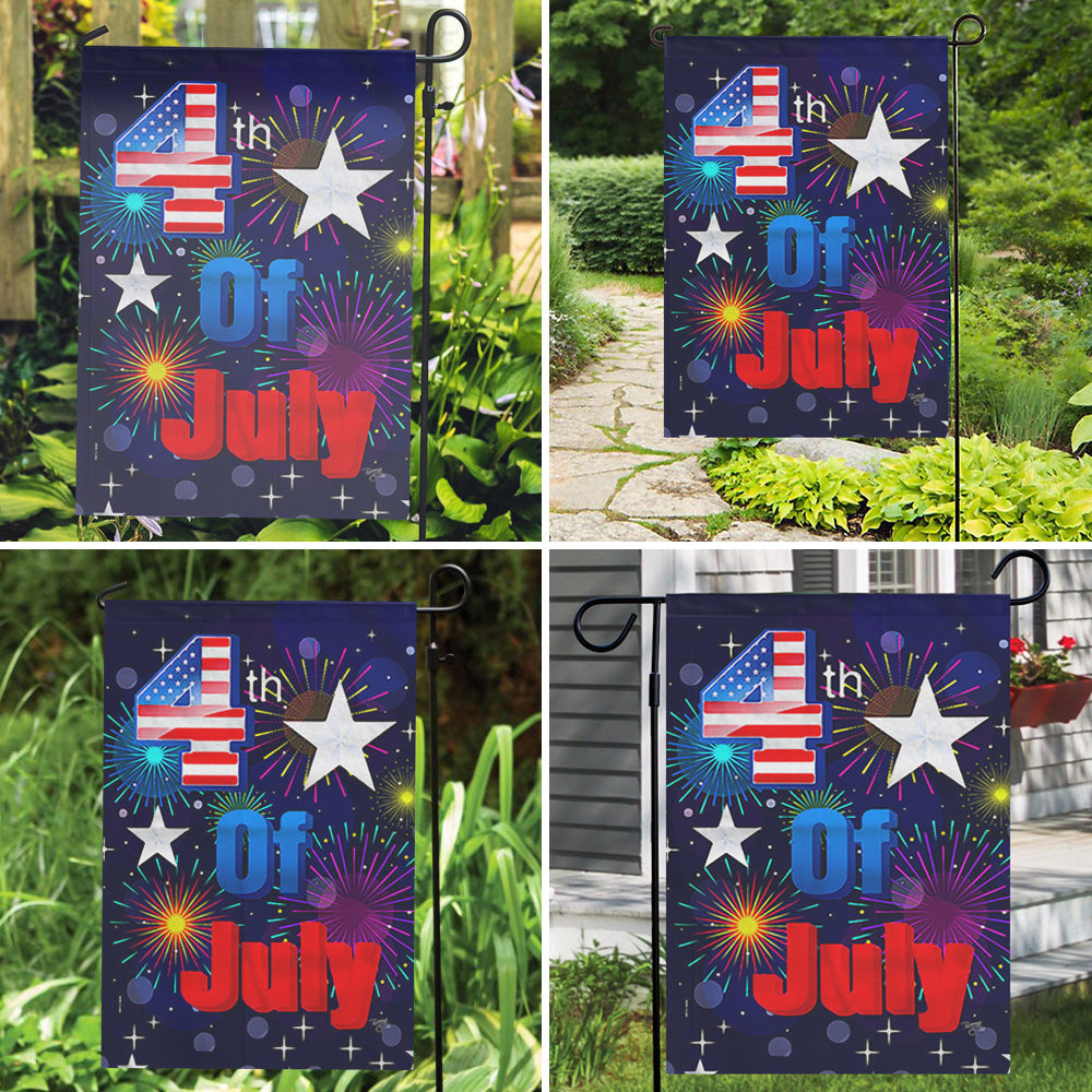 Outdoor Fireworks July 4th Independence Day USA Garden Flag (12in x 18in)
