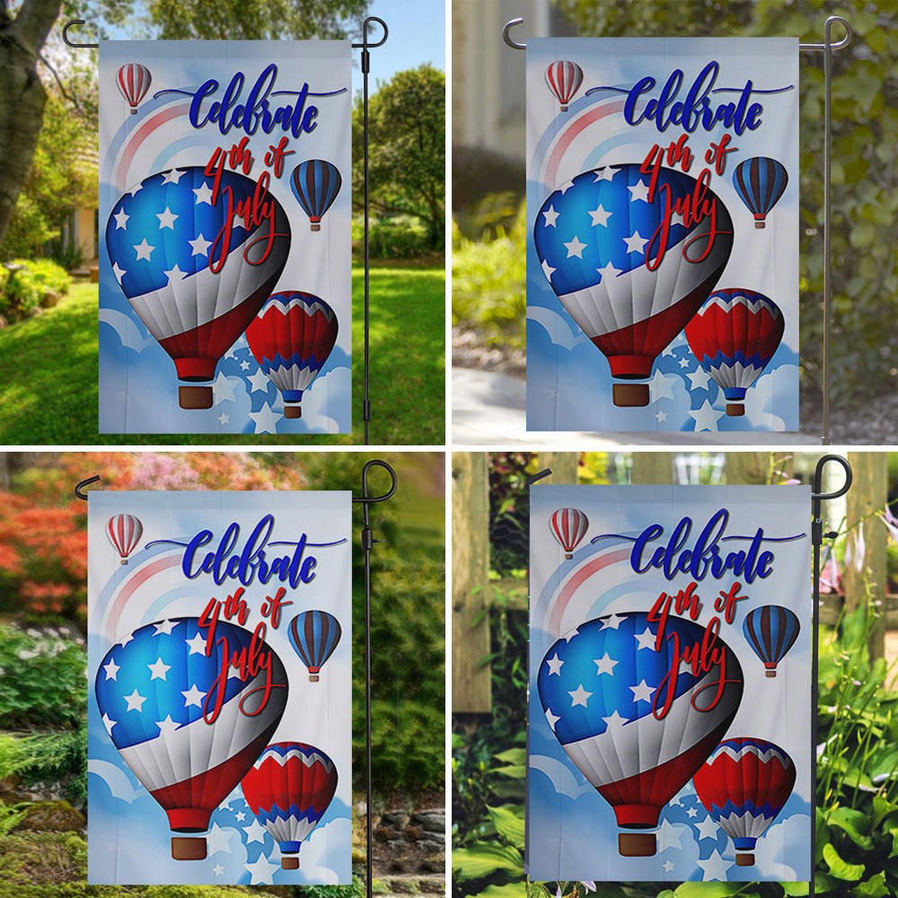 Outdoor Hot Air Balloon July 4th Independence Day USA Garden Flag (12in x 18in)