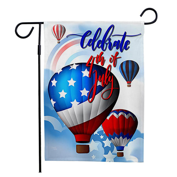 Outdoor Hot Air Balloon July 4th Independence Day USA Garden Flag (12in x 18in)