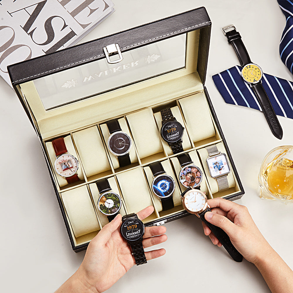 Personalized Watch Boxes - Holds 12 Watches, Watch Case, Watch Organizer, Watch Storage, Engraved, Monogram, Custom Designs