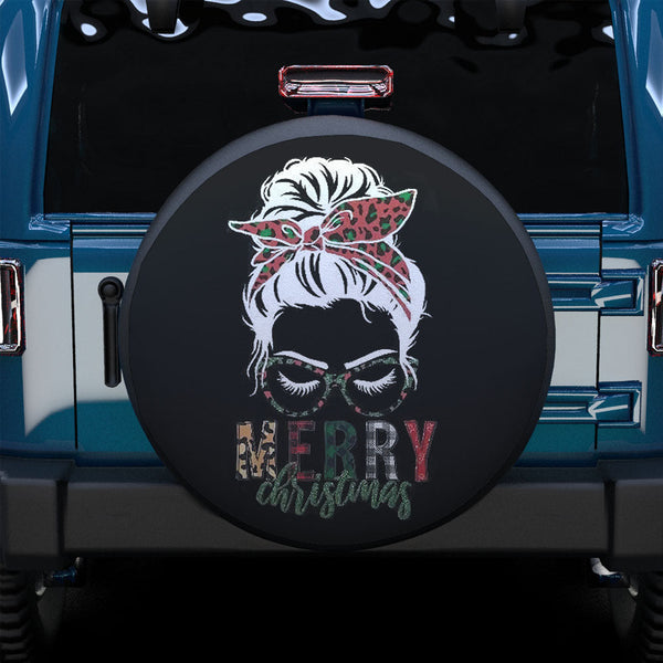 Christmas Gift For Spare Tire Cover For SUV Black and Red Cool Girl Merry Christmas