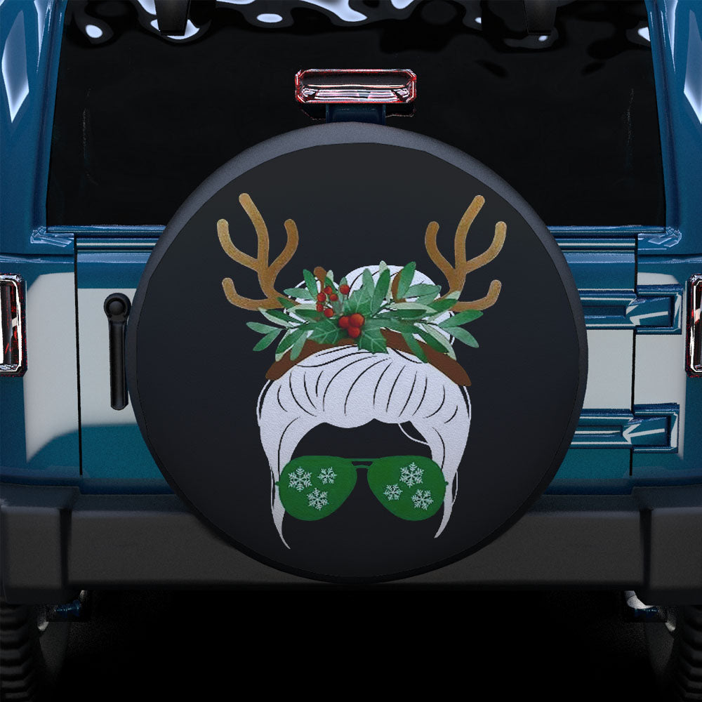 Christmas Elk Cool Girl Spare Tire Cover For SUV with Green Glasses