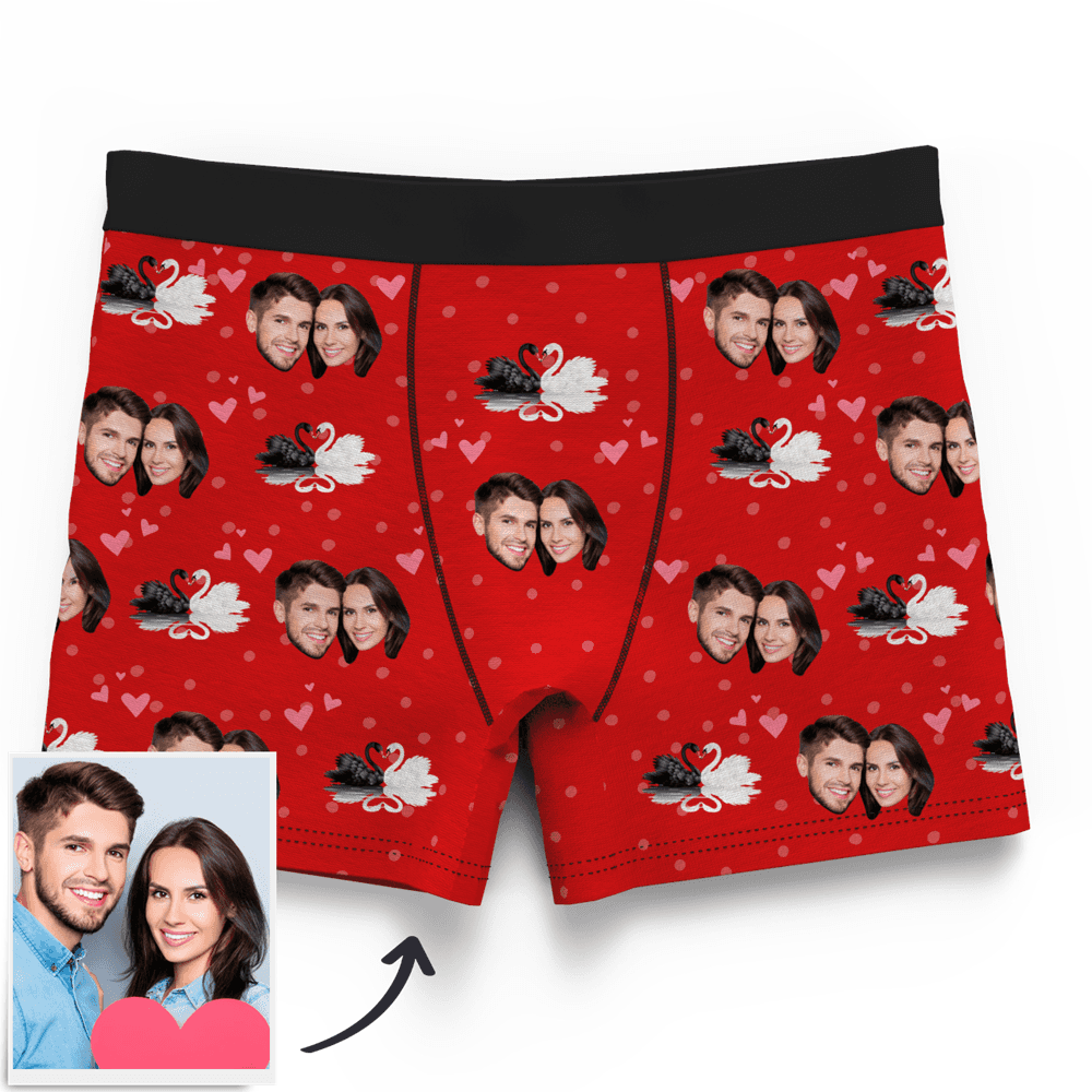 Valentine's Gifts Couple Men's Custom Swan And Face On Boxer Shorts For Him  - MyCustomTireCover
