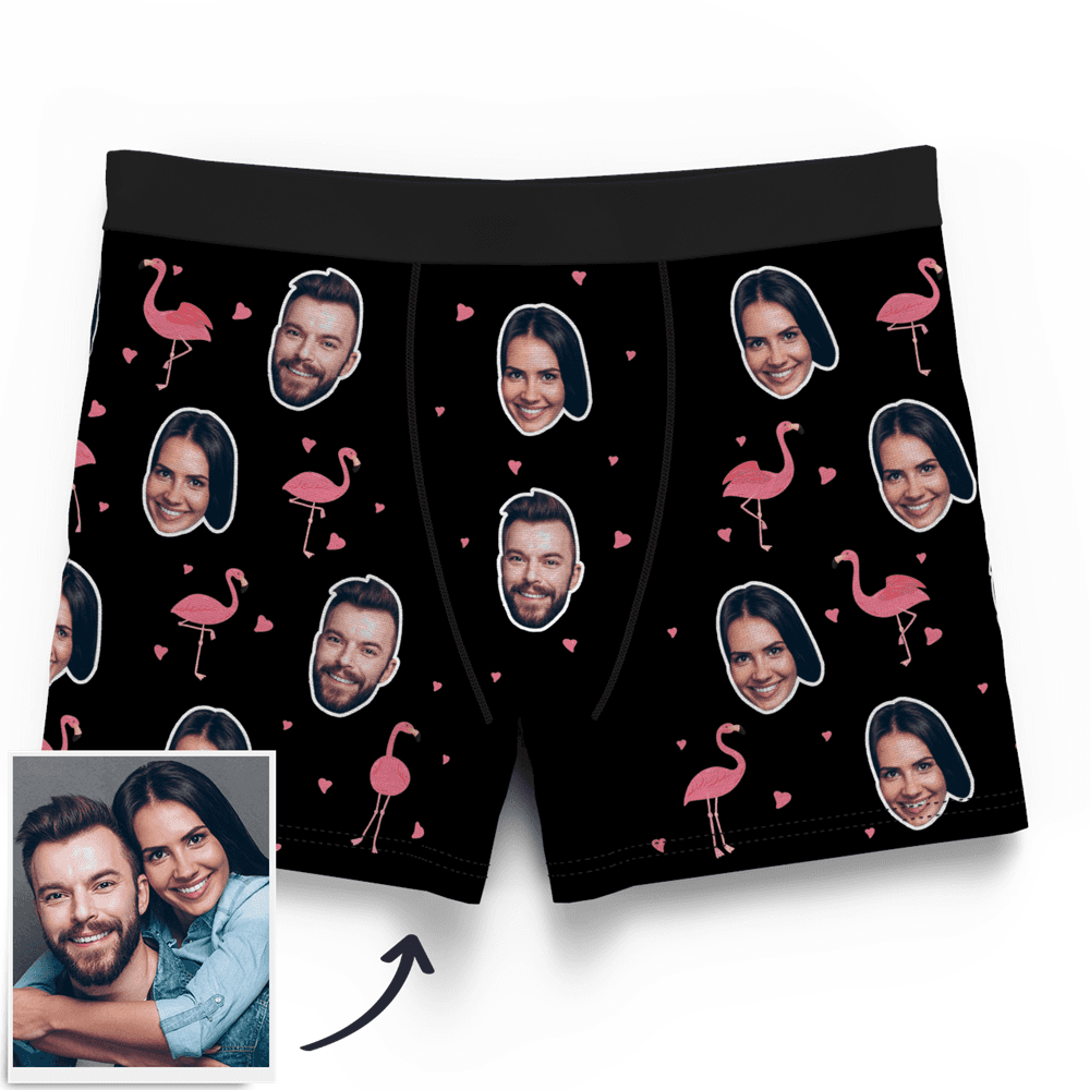 Men's Personalized Flamingo And Face On Boxer Shorts, Custom Men's Underwear