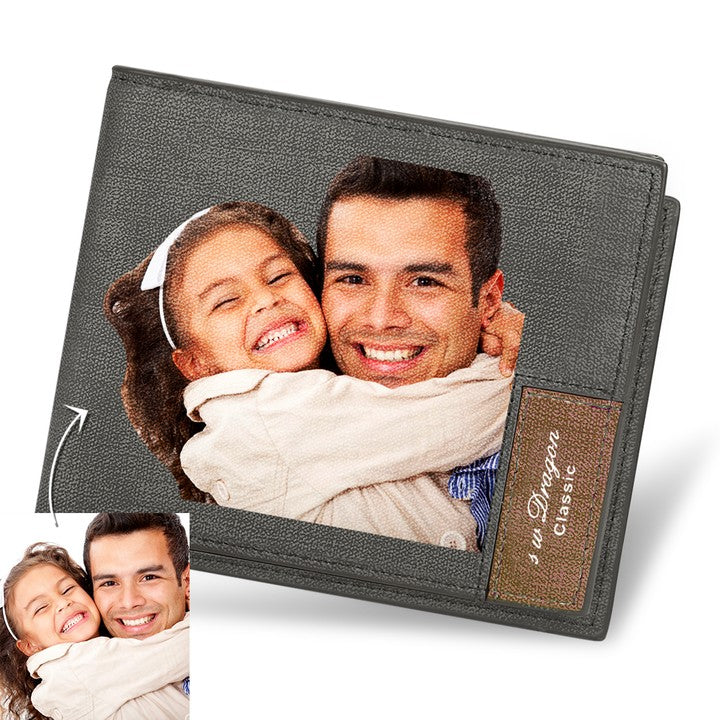 Personalized Engraved Leather Mens Wallet Custom Bifold Short Color Photo Wallet Anniversary Gift For Him