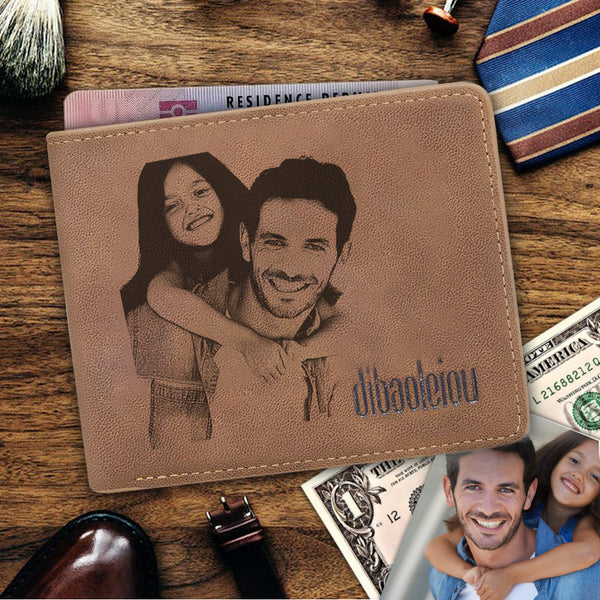 Custom Blue Short Photo Wallet Personalized Engraved Leather Mens Wallet Custom Gift For Him