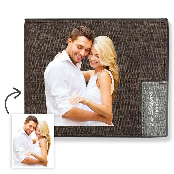 Personalized Engraved Leather Mens Wallet Custom Bifold Short Color Photo Wallet Anniversary Gift For Him