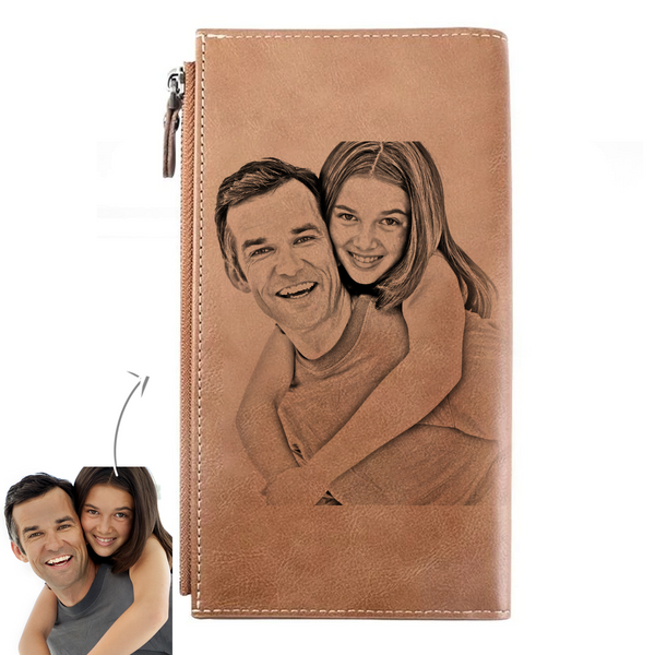 Custom Blue Leather Color Family Photo Wallet Personalized Engraved Leather Mens Wallet Best Gift for Father