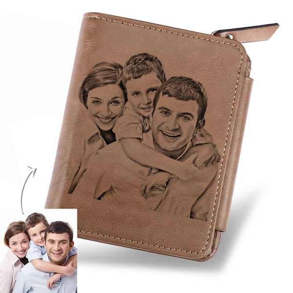 Custom Short Photo Wallet Personalized Engraved Leather Mens Wallet Gift For Him