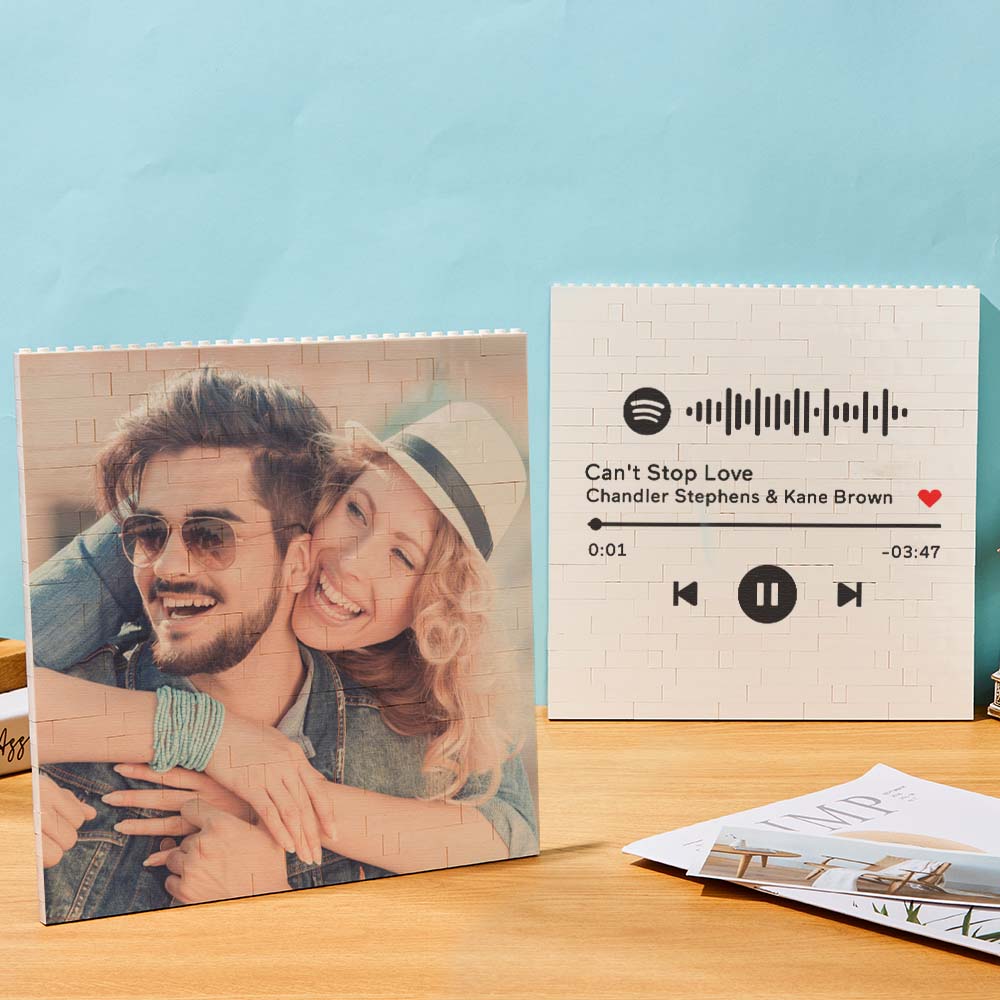 Personalized Building Brick Square Photo Block Music Code Custom Text Frame