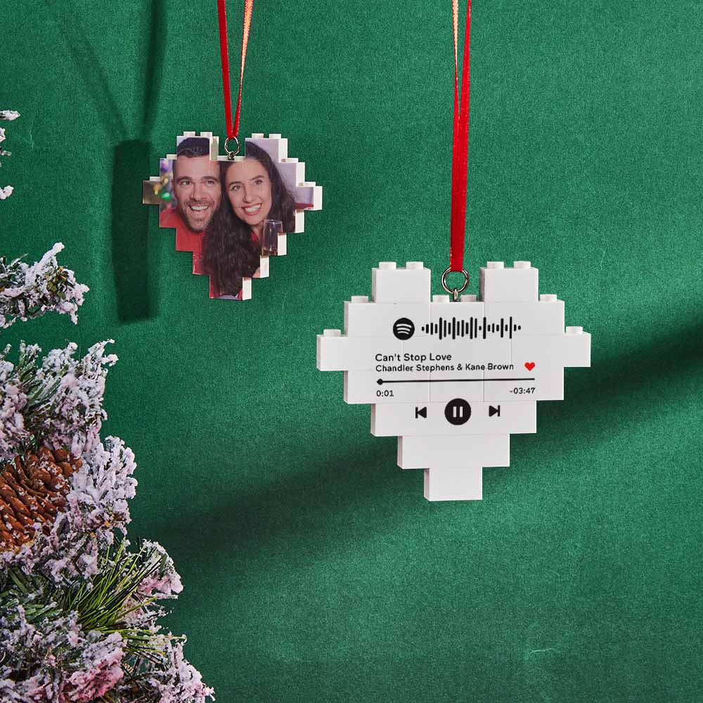 Christmas Ornament Personalized Building Brick Custom Music Code Heart Photo Block