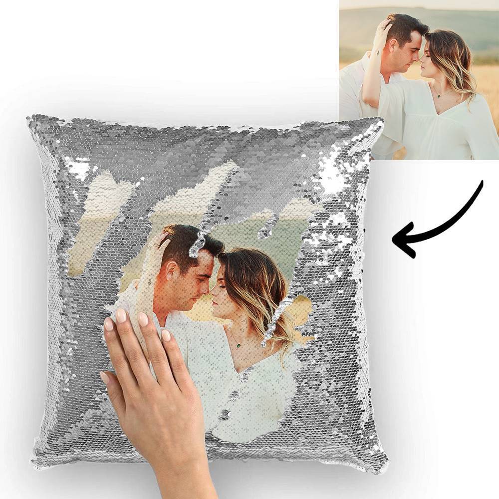 Customized Sequin Pillow, Personalized Sequin Pillows, Custom Love Photo Magic Sequins Pillow Case, Multicolor 15.75''*15.75'', Best Gift For Her