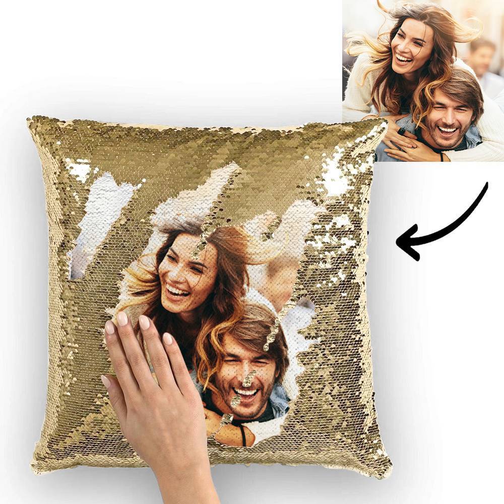 Gift for Her Custom Photo Magic Sequins Pillow Multicolor Shiny 15.75''*15.75''