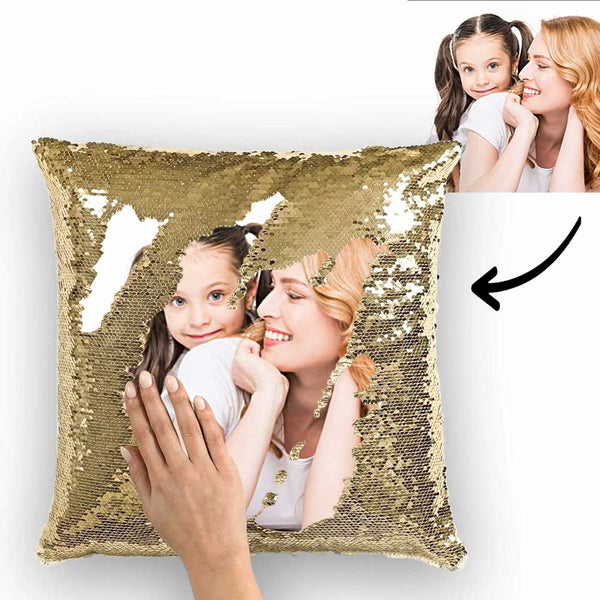 Couple Photo Personalized Magic Sequins Pillow Multicolor Shiny 15.75''*15.75'' - For Mom