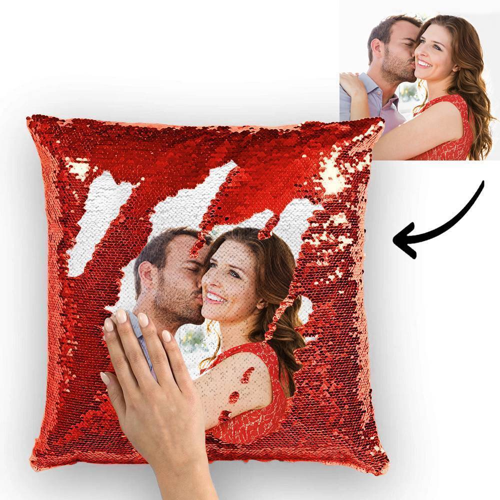 Custom Love Couple Photo Magic Sequins Pillow, Sequin Picture Pillow, Glitter Pillow With Hidden Picture 15.75''*15.75''