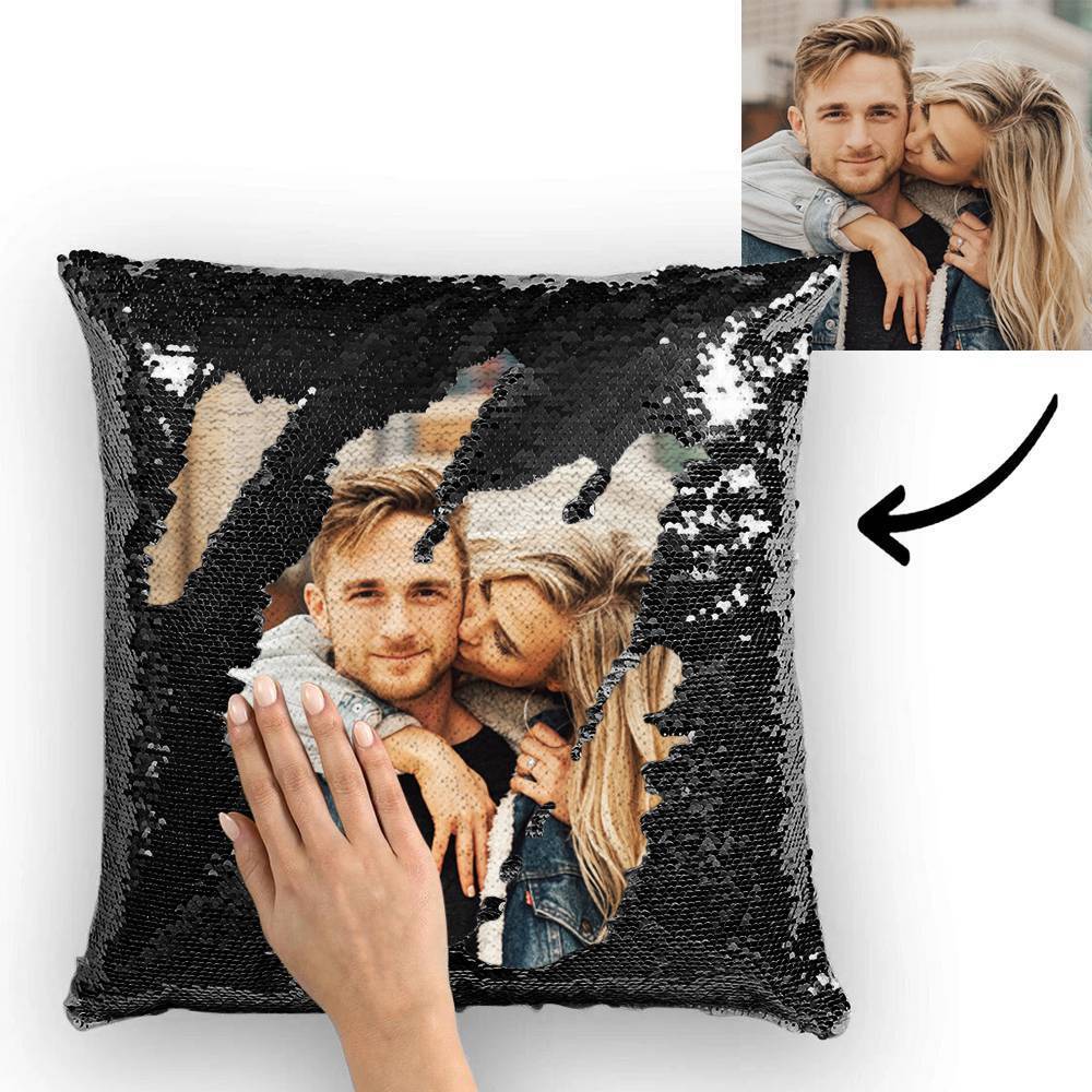 Custom Family Photo Magic Sequins Pillow, Sequin Picture Pillow, Glitter Pillow With Hidden Picture 15.75''*15.75''