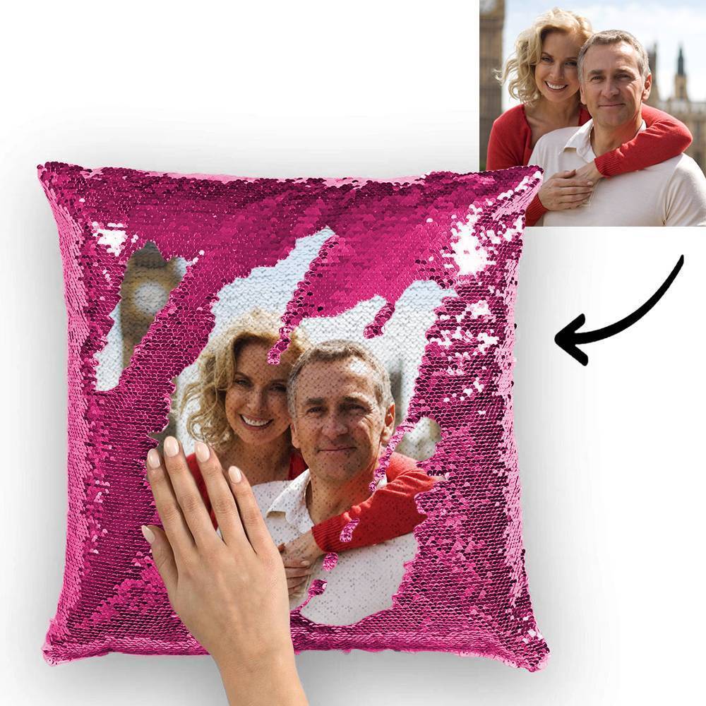 Custom Family Photo Magic Sequins Pillow, Sequin Picture Pillow, Glitter Pillow With Hidden Picture 15.75''*15.75''