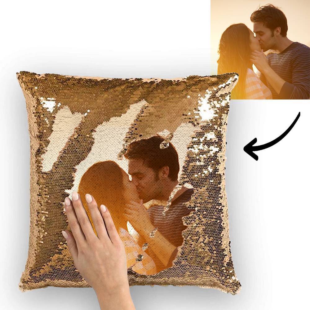 Custom Photo Magic Sequins Pillow, Sequin Picture Pillow, Glitter Pillow With Hidden Picture 15.75''*15.75'' Mother's Day Gift