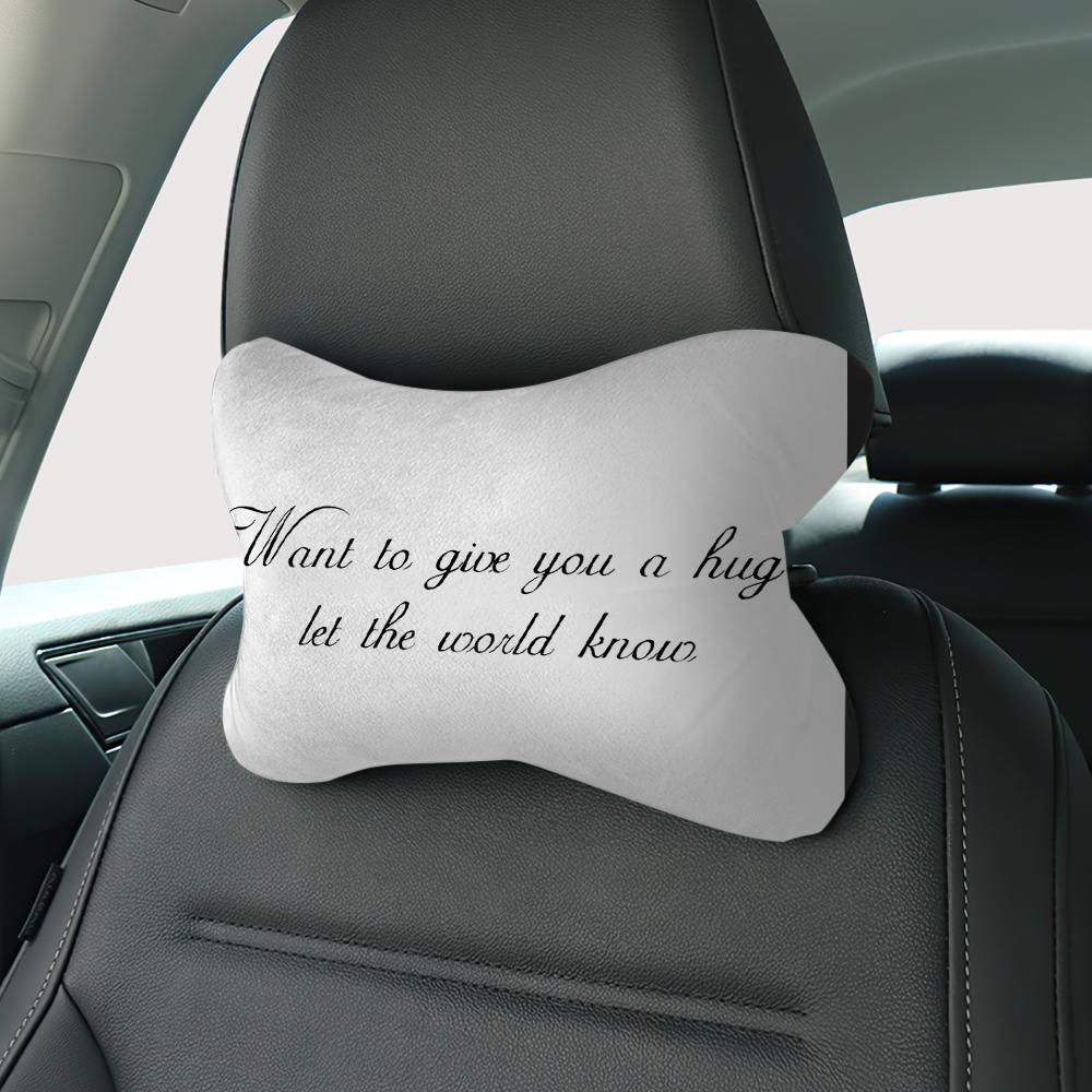 Custom Car Neck Pillow-White With Text
