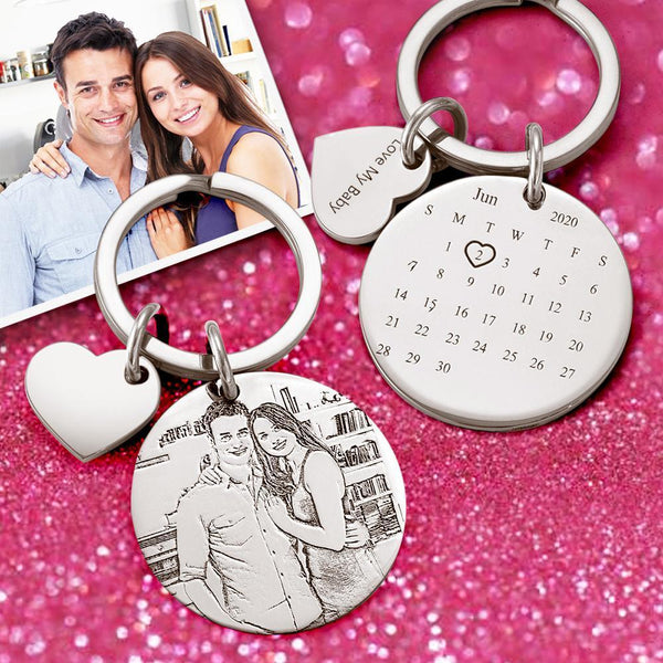Anniversary Gift Custom Photo Engraved Calendar Keychain Gifts for Dad Who Wants Nothing
